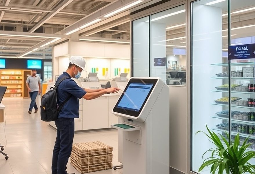 セルフサービス端末の保守作業を行う技術者